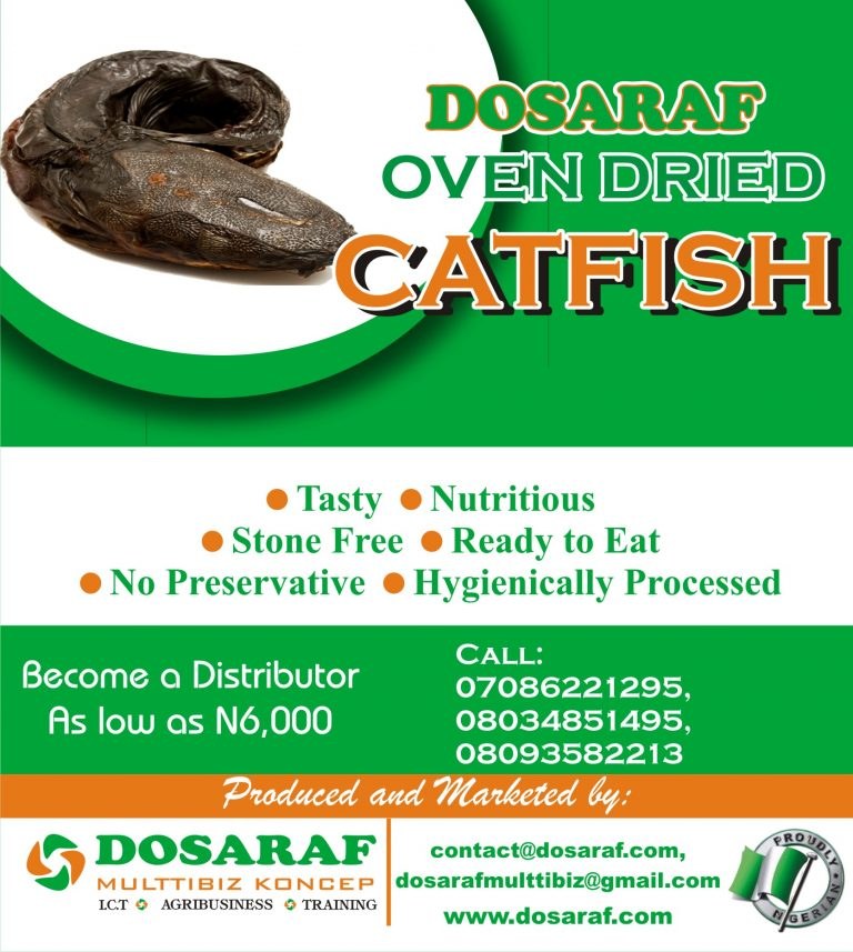 DOSARAF Oven Dried Catfish distributor banner